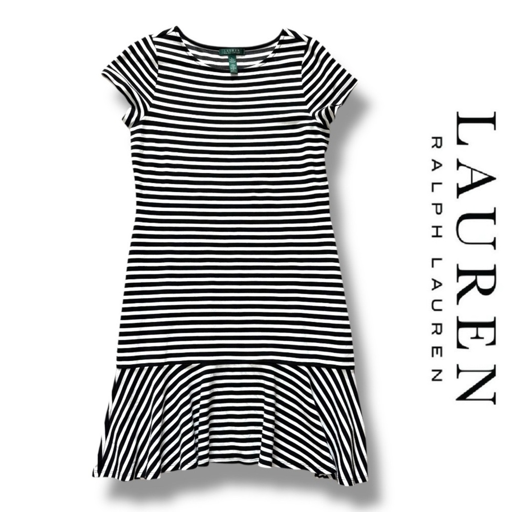Lauren Ralph Lauren | Black and White Striped Midi Dress